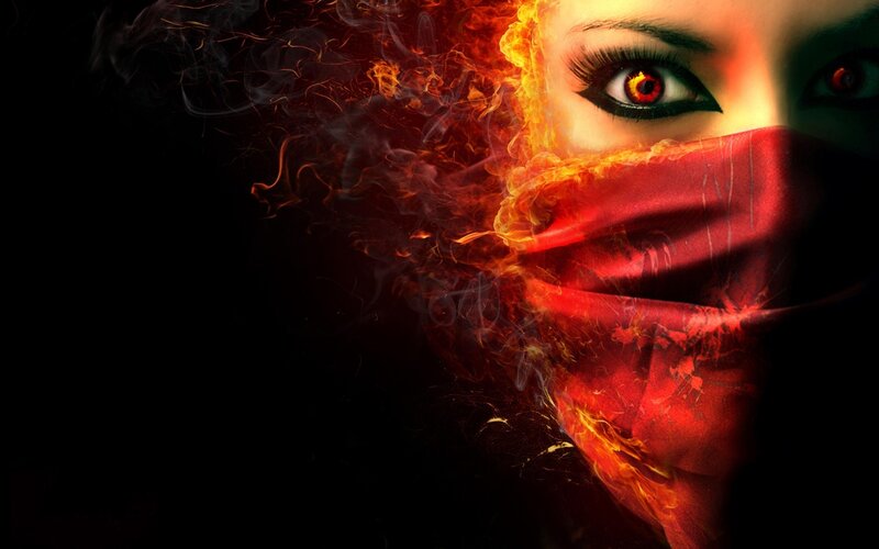 Woman with Fiery Mask — Red
