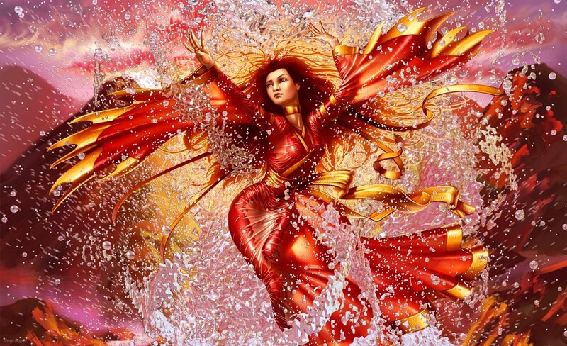 woman with fiery wings