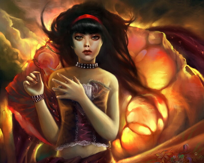 woman with fiery wings