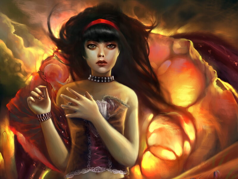 woman with fiery wings