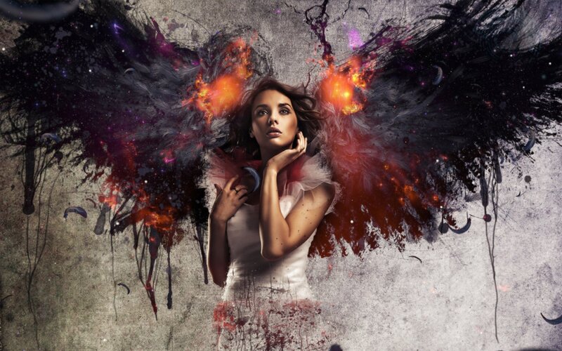 woman with fiery wings
