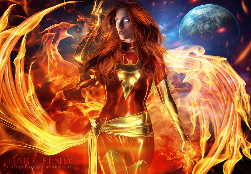 Woman with Fiery Wings — Red, Dramatic, Digital Art