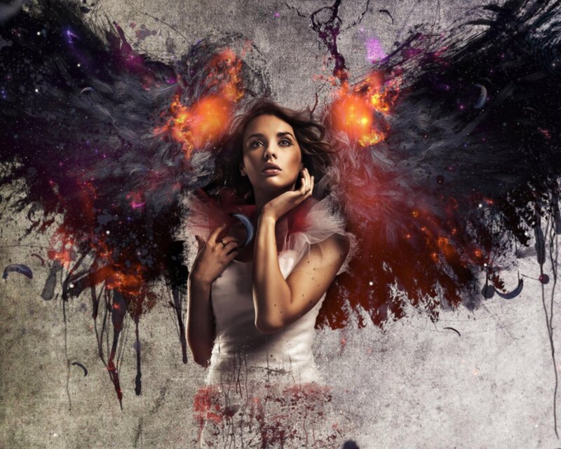 Woman with Fiery Wings — Red