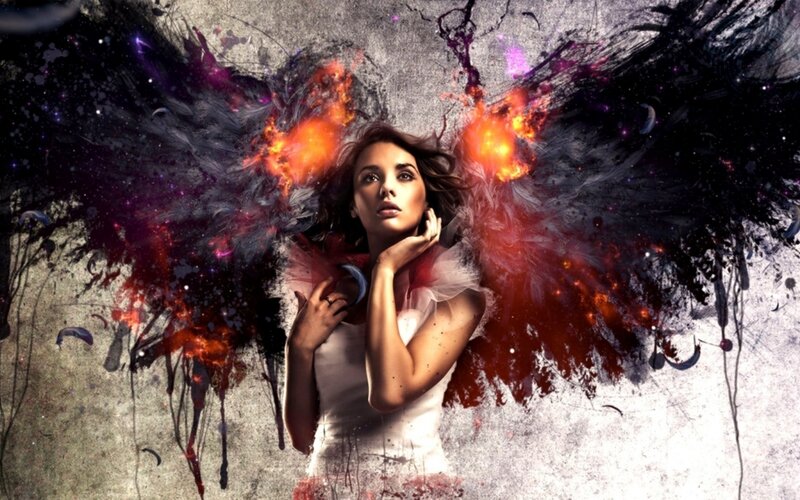 Woman with Fiery Wings — White