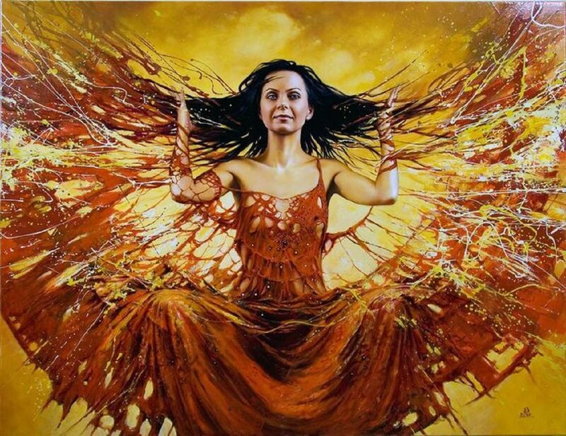 Woman with Fiery Wings — Yellow