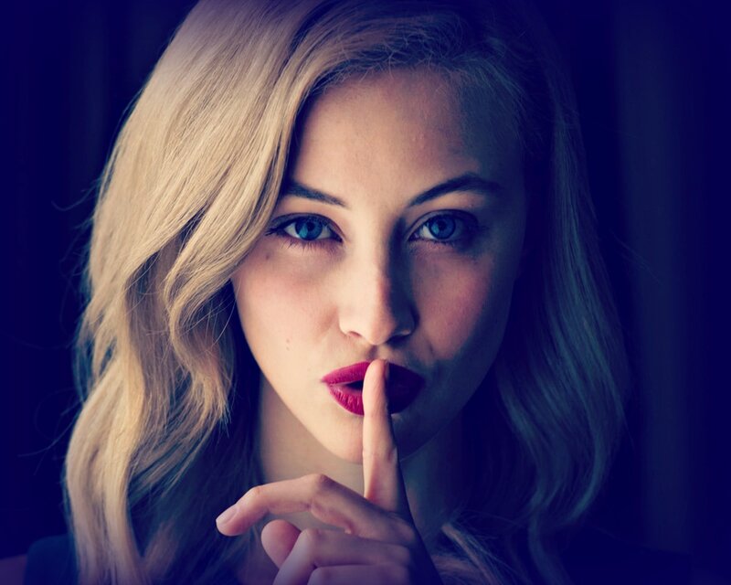 Woman with Finger on Lips — Blue, Dramatic