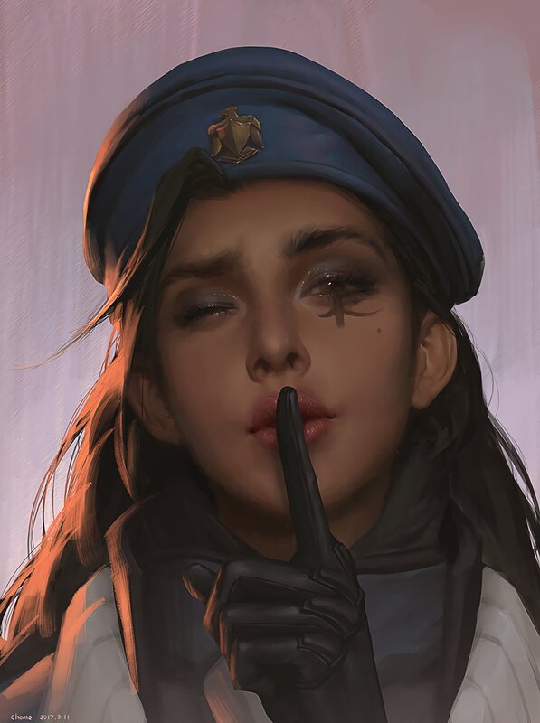 Woman with Finger to Lips — Blue, Dramatic