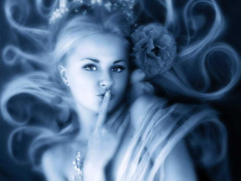 Woman with Finger to Lips — Blue