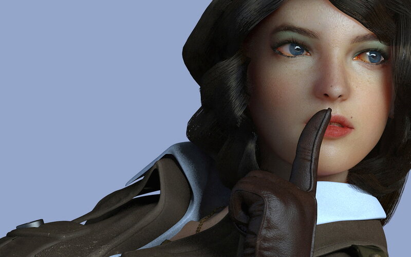 Woman with Finger to Lips — Brown, Serious