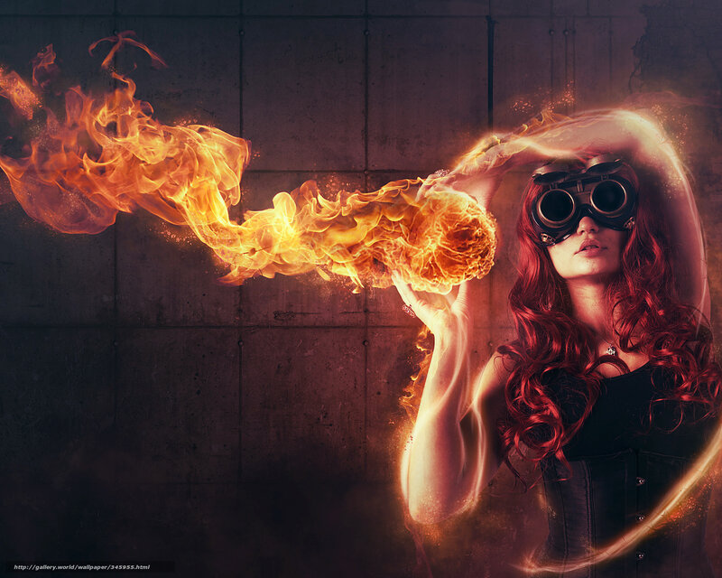 woman with fire and goggles