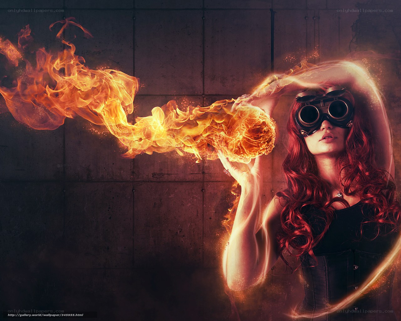 woman with fire and goggles