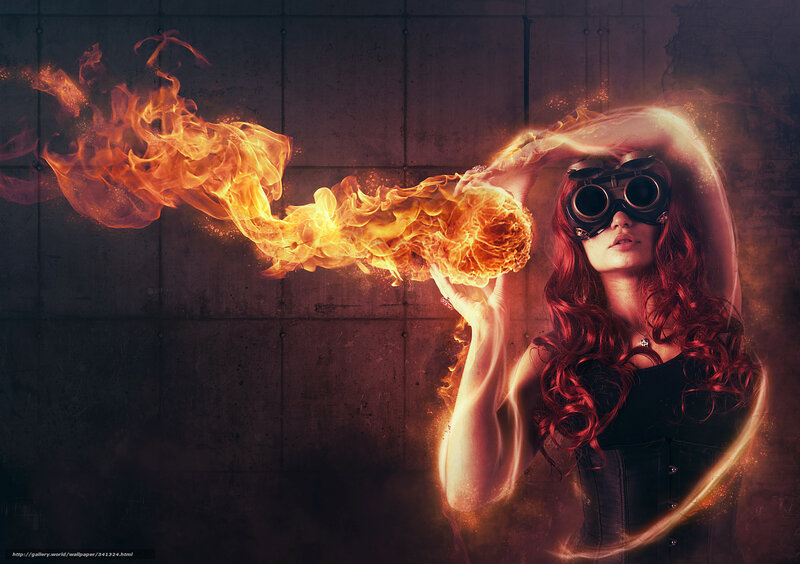 woman with fire and goggles
