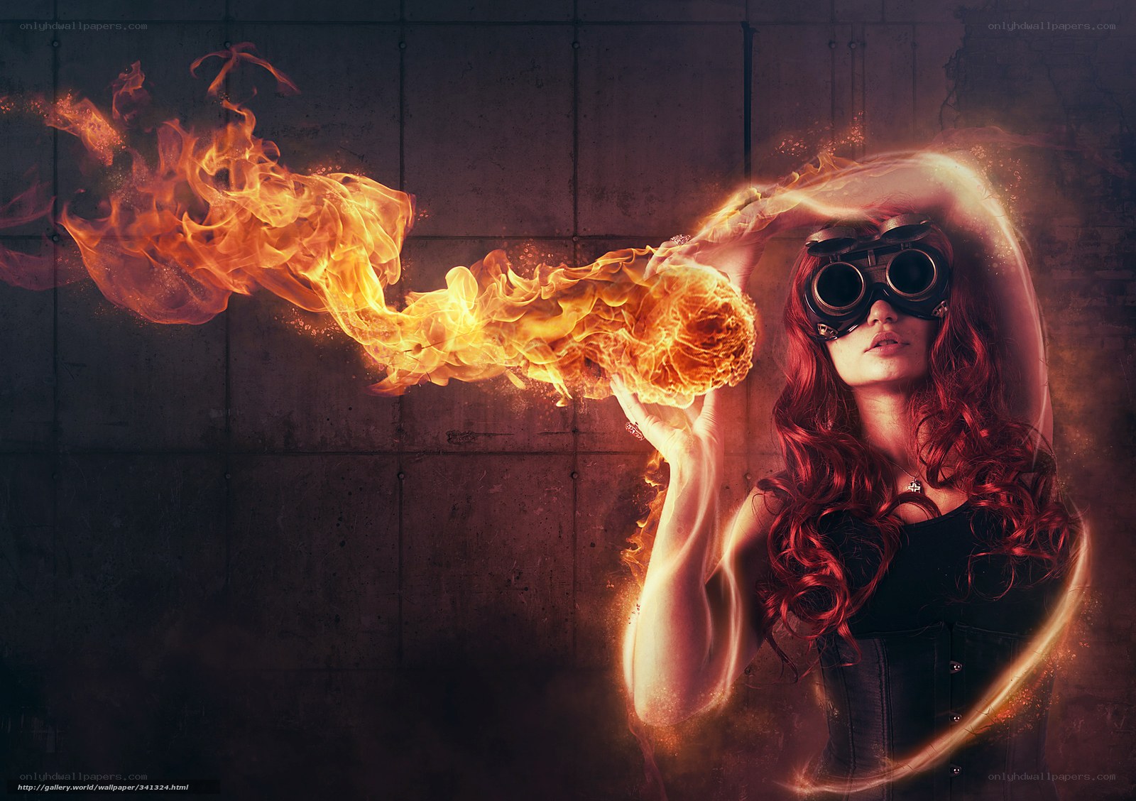 woman with fire and goggles
