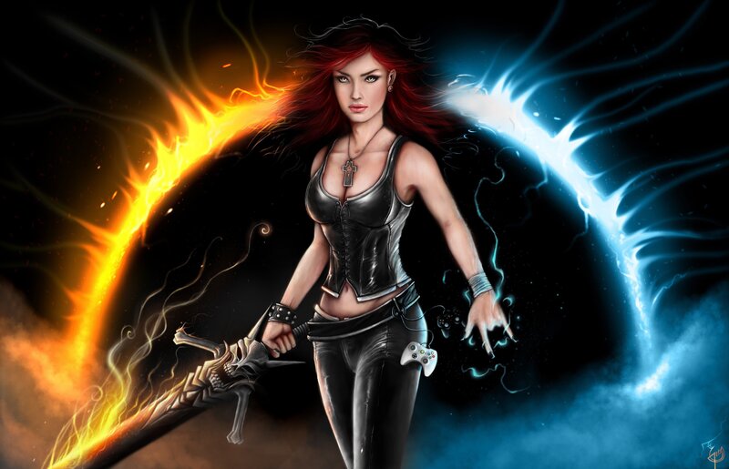 Woman with Fire and Lightning — Black