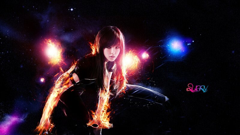 woman with fire and space background