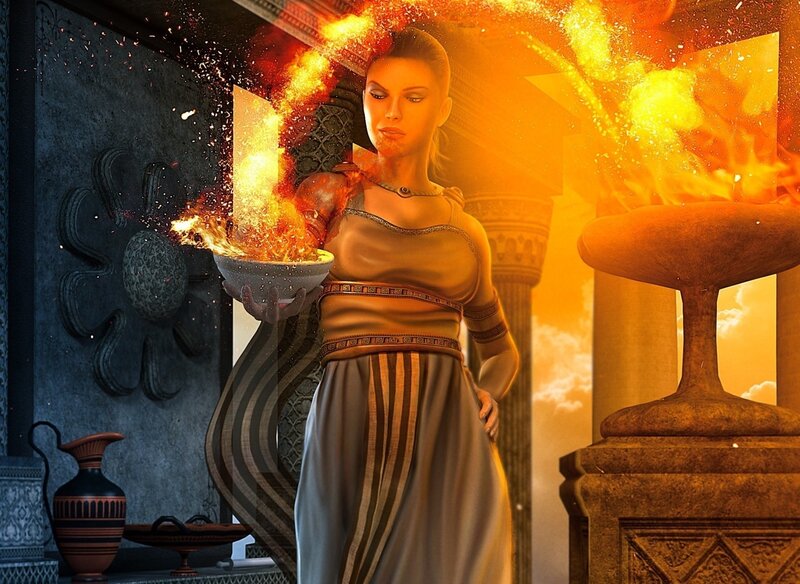 woman with fire bowl