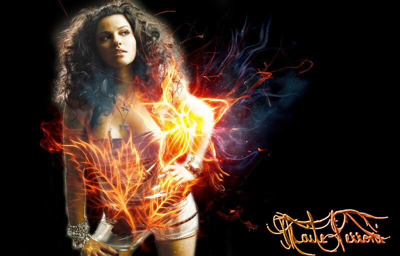 Woman with Fire Effects