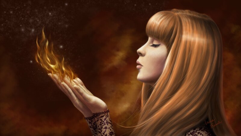 woman with fire in her hand