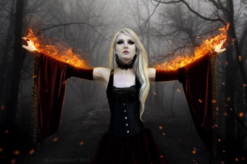 Woman with Fire Magic — Black, Dramatic