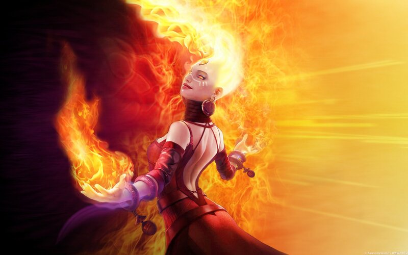 Woman with Fire Magic — Orange, Dramatic, Digital Art, Flames