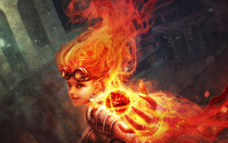 Woman with Fire Magic — Red, Dramatic, Digital Art