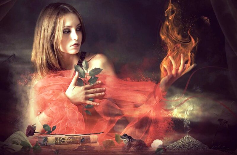 Woman with Fire Magic — Red