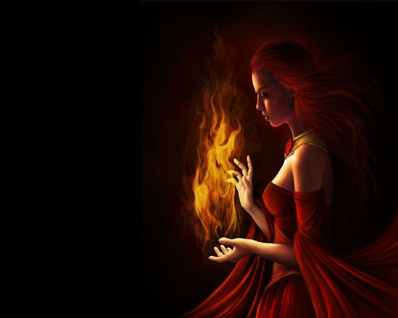 Woman with Fire — Red