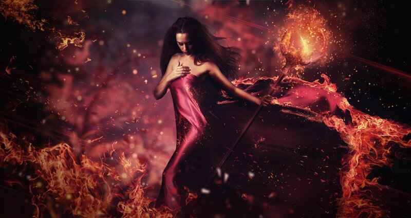 Woman with Fire Staff