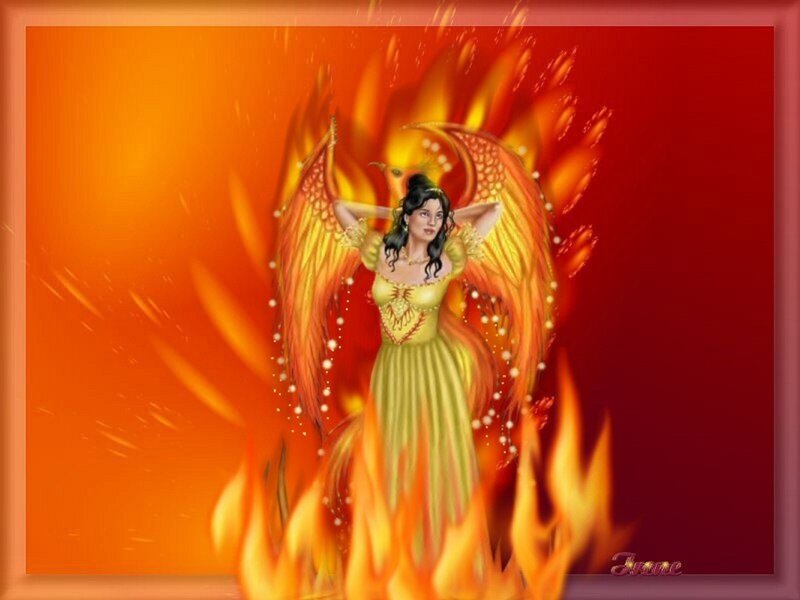 woman with fire wings