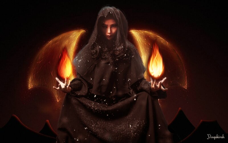 Woman with Fire Wings — Black, Dramatic