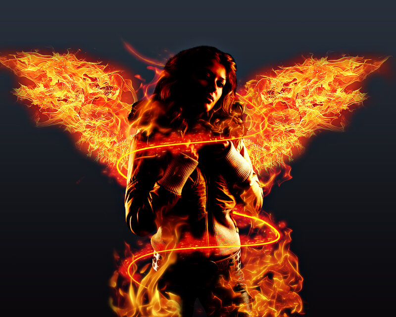 woman with fire wings
