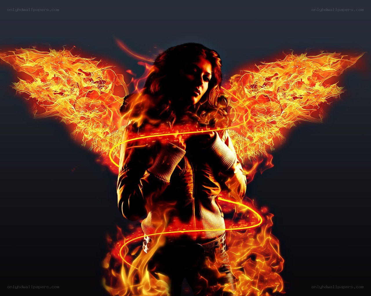 woman with fire wings