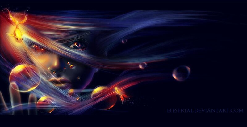 woman with fish and bubbles