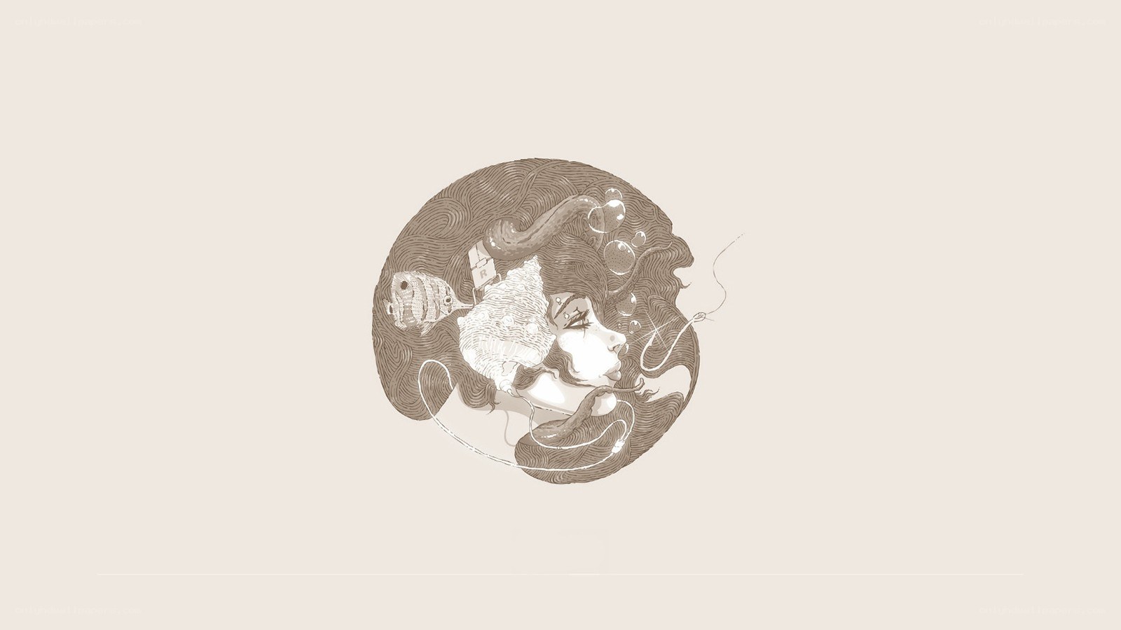 woman with fish and bubbles
