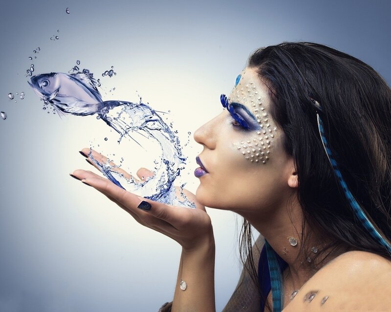 woman with fish and water