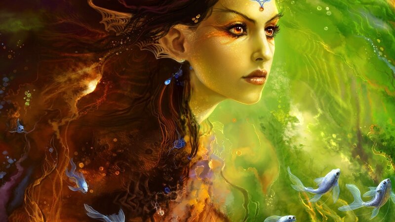 woman with fish in water