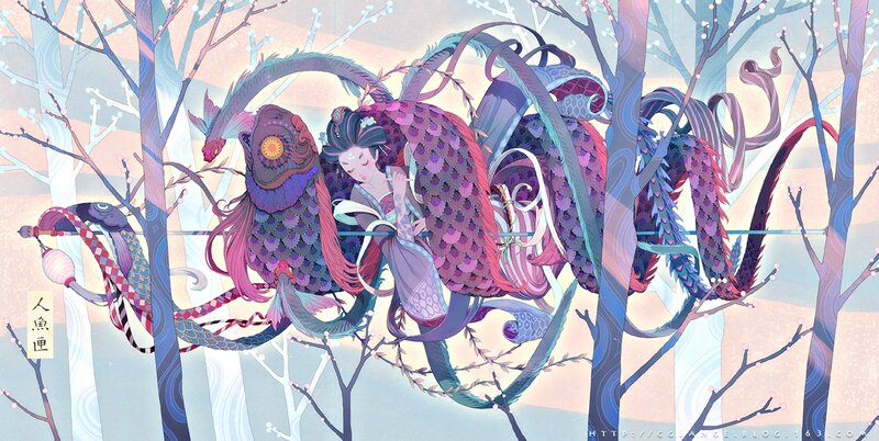 Woman with Fish-like Creatures