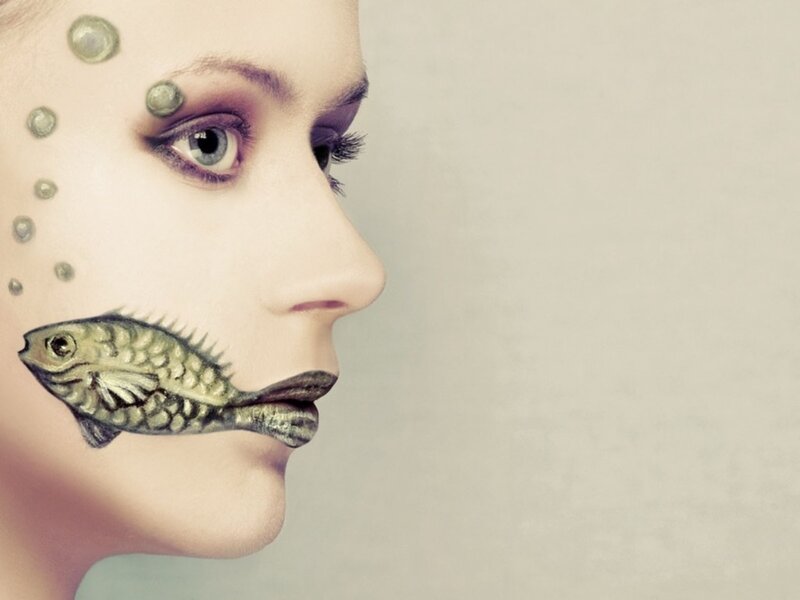 Woman with Fish Makeup — Beige, Dramatic