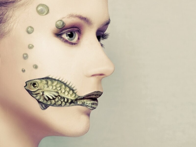 Woman with Fish Makeup — Beige