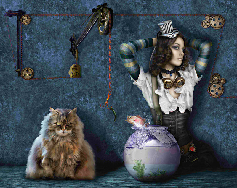 Woman with Fishbowl — Blue, Dramatic