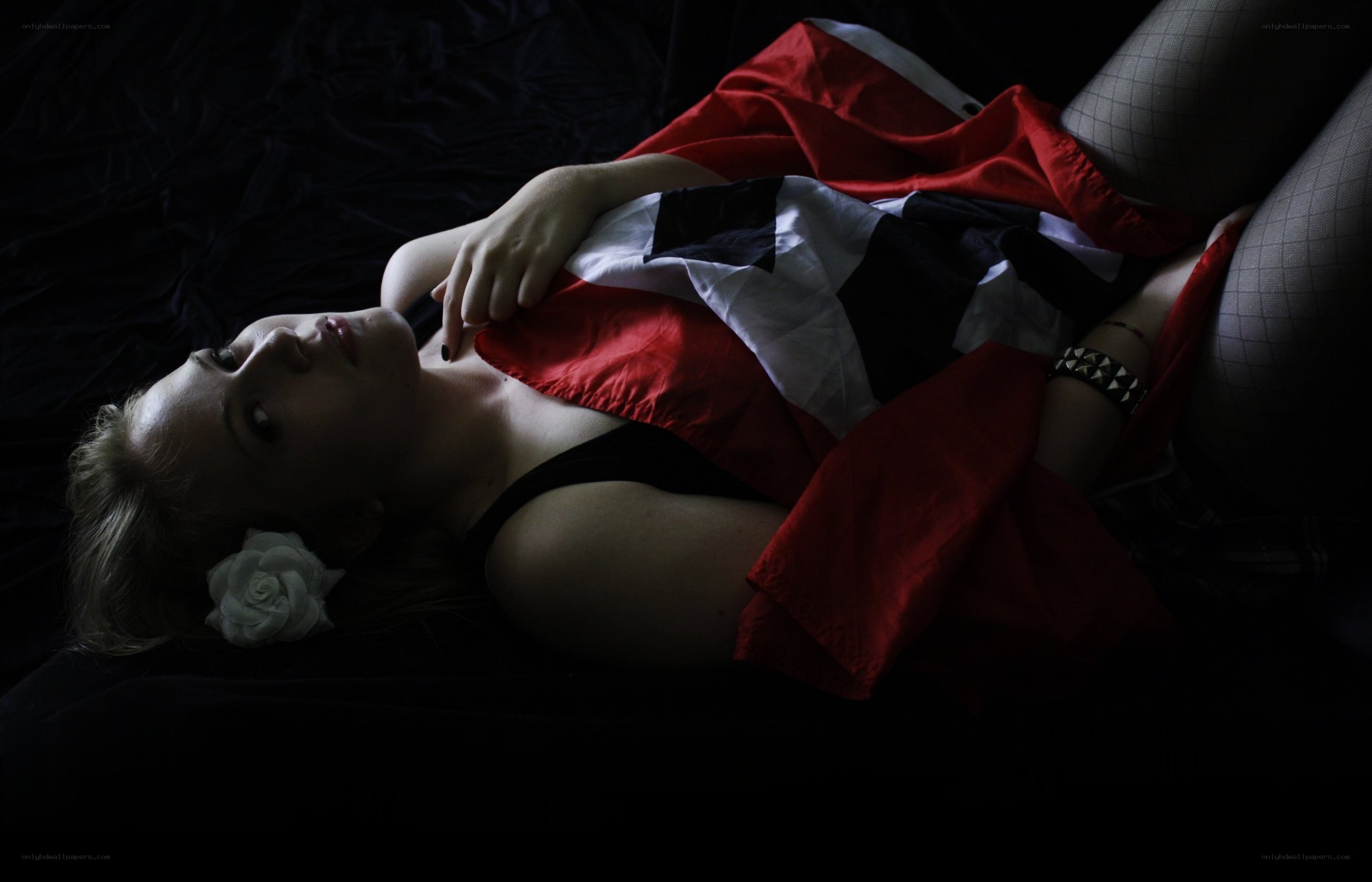 woman with flag and rose