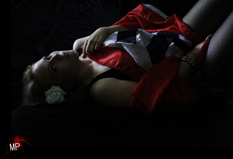woman with flag and rose
