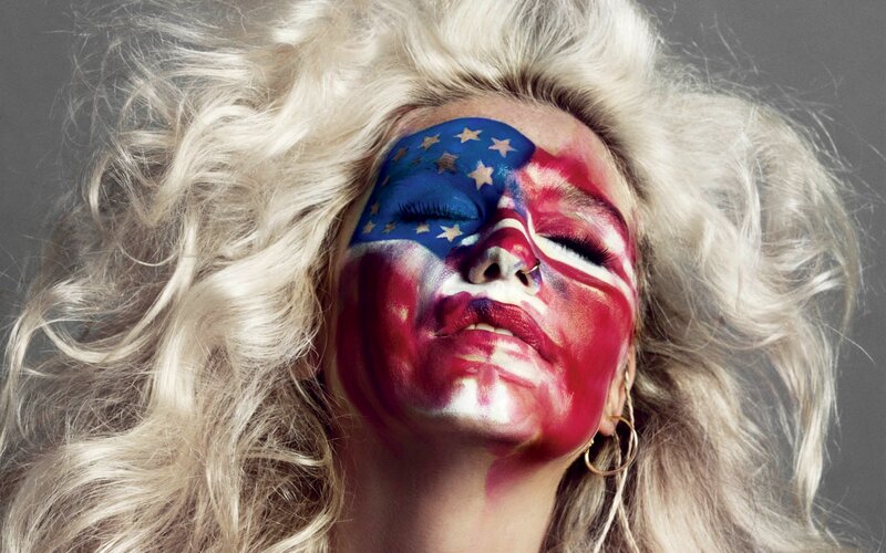woman with flag face paint