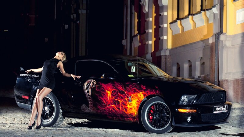 woman with flame car