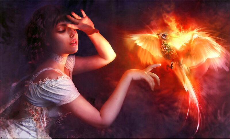 Woman with Flaming Bird — Red