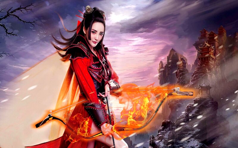 Woman with Flaming Bow — Red