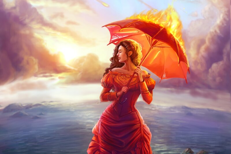 Woman with Flaming Umbrella