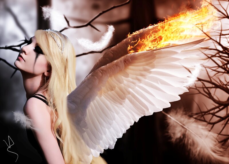 Woman with Flaming Wings — White