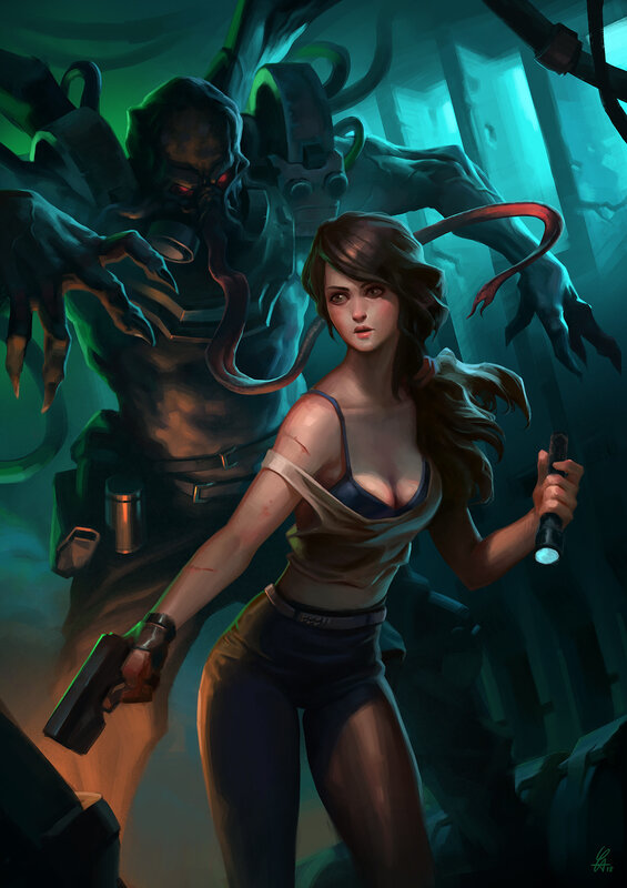 Woman with Flashlight and Gun
