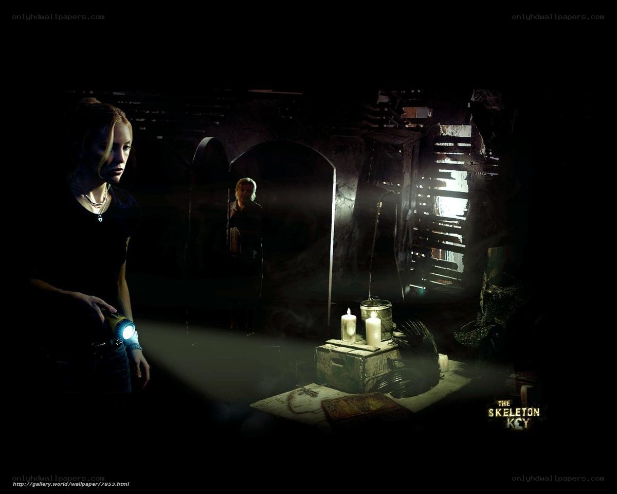 Woman with flashlight in dark room
